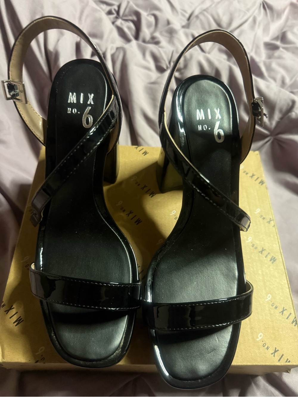 Mix No. 6 Black Patent Slingback Block Heels